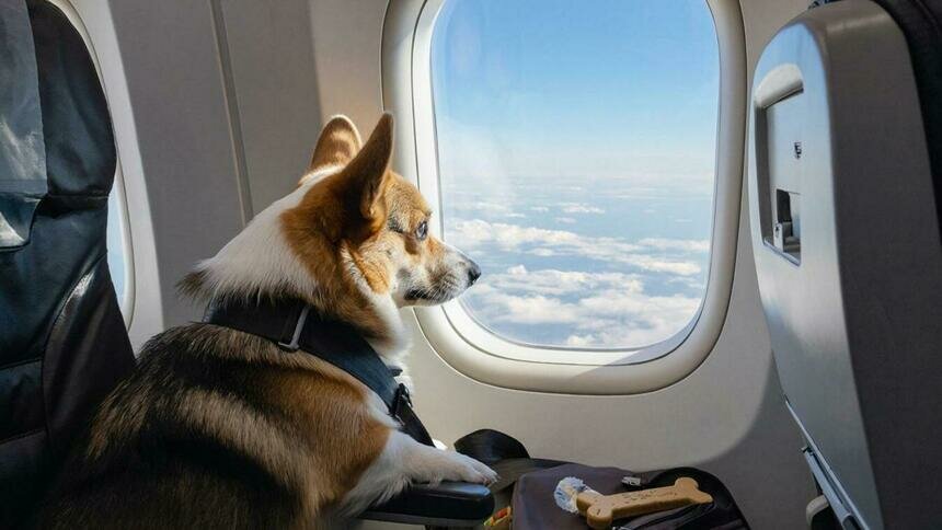 Так выглядит перелет по мнению искусственного интеллекта, но 15 кг с учетом переноски - мало какой корги поместится, другим породам повезло больше. | Иллюстрация сгенерирована ИИ