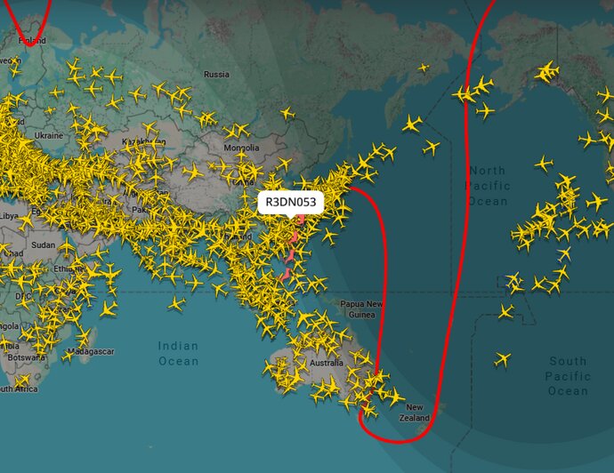Сервис по отслеживанию самолётов Flightradar показал маршрут саней Санта-Клауса (карта)  - Новости Калининграда | Иллюстрация: скриншот сервиса Flightradar24 
