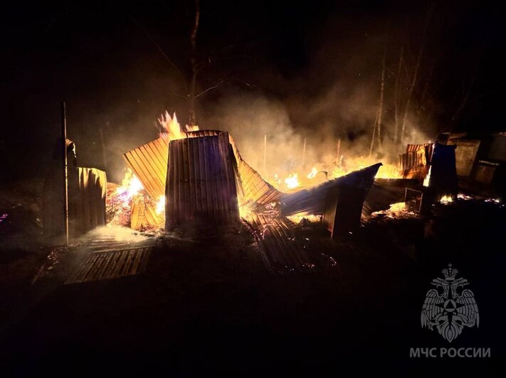 Ночью под Светлым пожарные потушили горящую хозпостройку и предотвратили взрыв газа (фото, видео) - Новости Калининграда | Фото: МЧС Калининградской области 