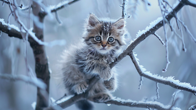 В Советске местные жители потратили несколько часов на спасение котёнка, застрявшего на высоком дереве в мороз  