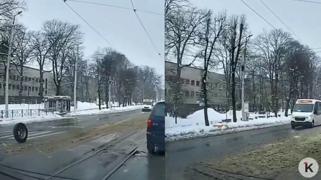 В центре Калининграда у маршрутки на ходу отлетело колесо (видео)