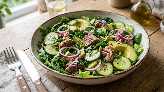 Полезный обед за 5 минут: рецепт сытного салата с тунцом и авокадо на скорую руку 