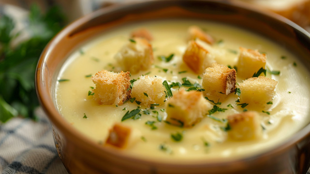 Баланс нежности и хруста: делимся секретным рецептом сырного супа-пюре с беконом и сухариками 