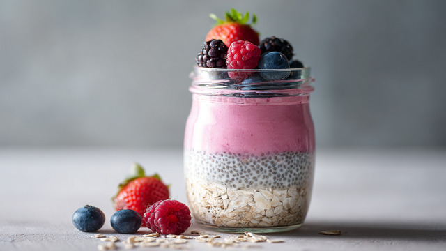 Вкусный и полезный завтрак на каждый день: готовим трендовую «ночную» овсянку с семенами чиа и ягодами