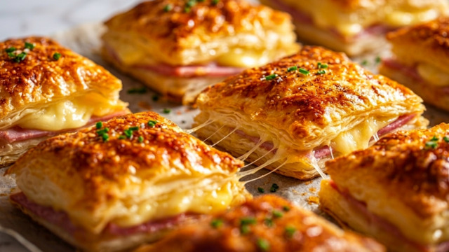 Гости смели всё за секунду и потребовали испечь ещё: готовим дома слоёные квадратики с сыром и ветчиной 