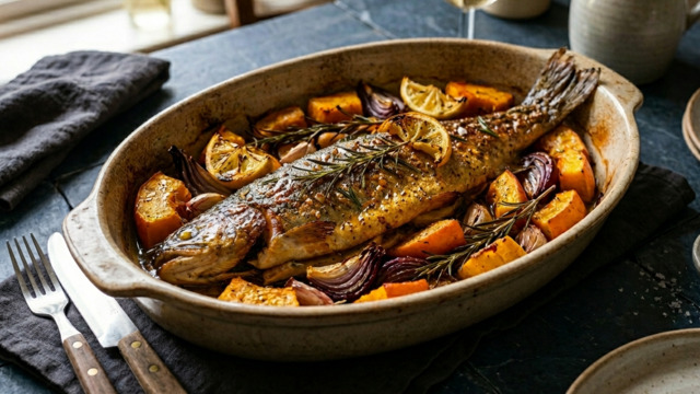 Обед, после которого он встал на колено и позвал меня замуж: как правильно запечь рыбу с тыквой и пряными травами 