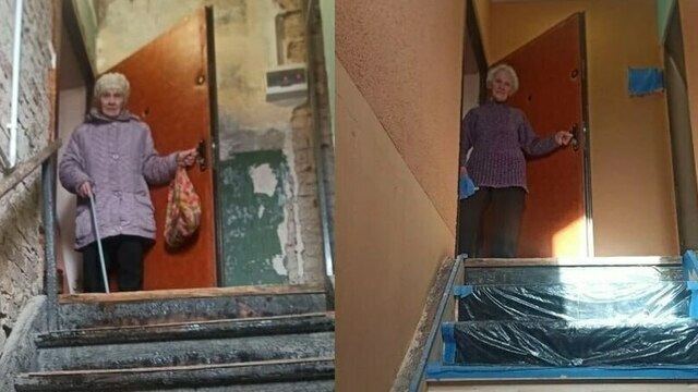 9 лет на четвереньках — и дождалась: пенсионерке из Янтарного заменили аварийную лестницу и сделали ремонт