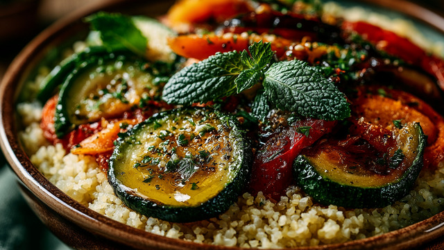 Сочный обед с насыщенным вкусом и минимумом калорий: готовим булгур с разнообразием печёных овощей