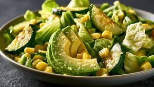 Источник полезных жиров и клетчатки: как приготовить вкусный фитнес-салат из авокадо, огурца и кукурузы 