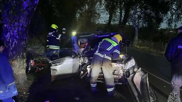 В Светлом легковушка влетела в дерево, одного из пассажиров из машины вытаскивали спасатели