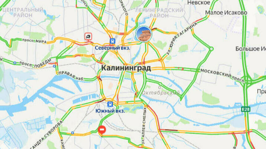 Одна авария: карта пробок в Калининграде на утро пятницы - Новости Калининграда | Скриншот сервиса «Яндекс. Карты»
