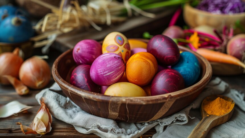 Песочный, синий и оранжевый: вспоминаем ещё 3 народных способа покрасить яйца на Пасху   - Новости Калининграда | Иллюстрация: Ксения Александрова / «Клопс»