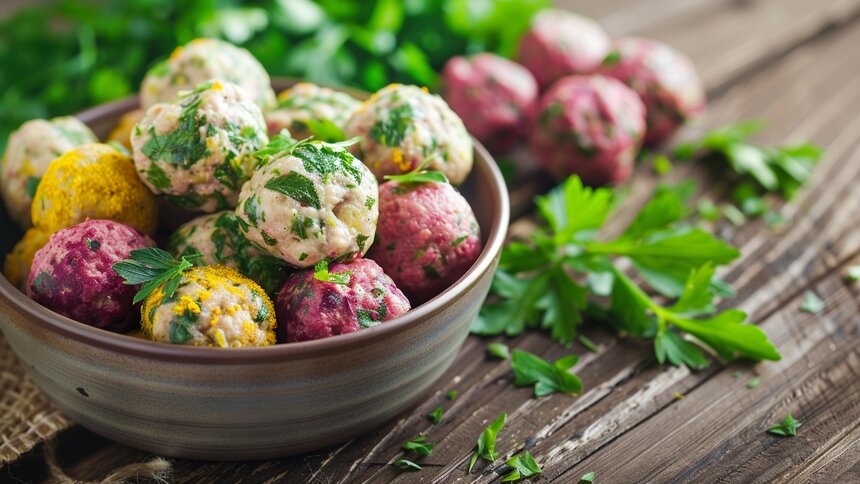 Витаминный калейдоскоп: делимся рецептом разноцветных тефтелек, которые оценят взрослые и дети  - Новости Калининграда | Иллюстрация: Алиса Игонина / «Клопс»