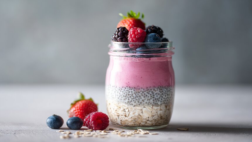 Вкусный и полезный завтрак на каждый день: готовим трендовую «ночную» овсянку с семенами чиа и ягодами - Новости Калининграда | Иллюстрация: Ксения Александрова / «Клопс»