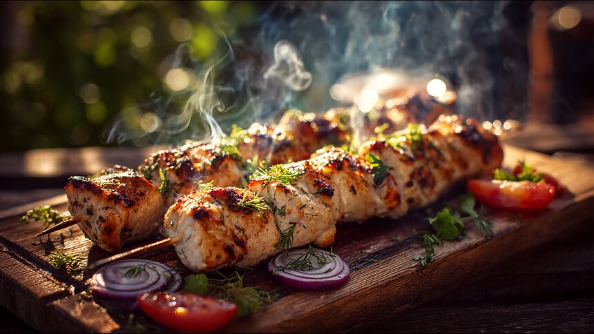 Идеальнон сочетание маринада и специй: раскрываем главный секрет куриного шашлыка, который всегда получается сочным - Новости Калининграда | Иллюстрация: Ксения Александрова / «Клопс»