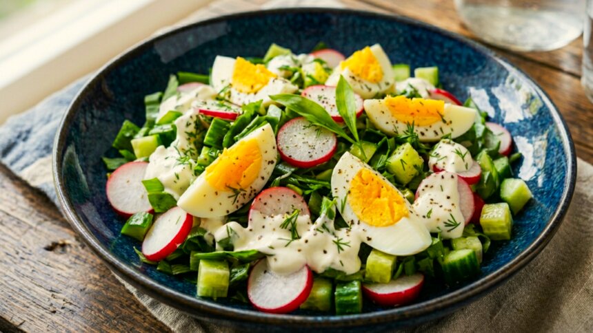 От этого хруста просто невозможно оторваться: готовим лёгкий весенний салат с черемшой и редиской - Новости Калининграда | Иллюстрация: Дарья Мошникова / «Клопс»