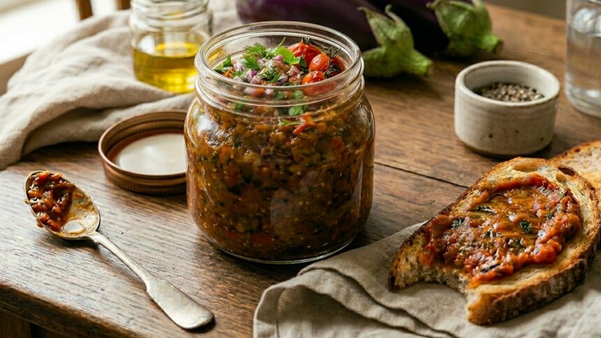 Идеально на завтрак, обед и ужин: как сделать домашнюю баклажанную икру, чтобы она получилась вкуснее магазинной - Новости Калининграда | Иллюстрация: Дарья Мошникова / «Клопс»