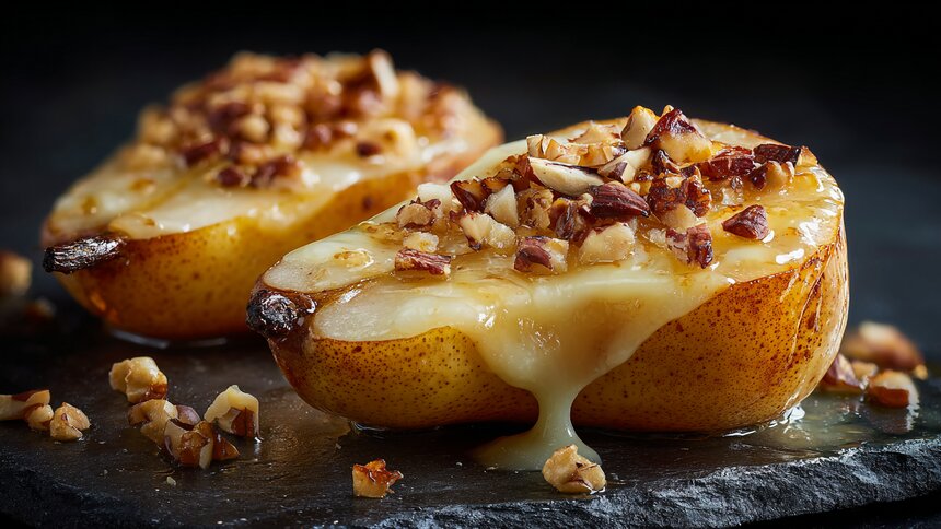 Тает по рту и манит сладким ароматом: как вкусно запечь грушу с сыром, мёдом и орехами  - Новости Калининграда | Иллюстрация: Алиса Игонина / «Клопс»