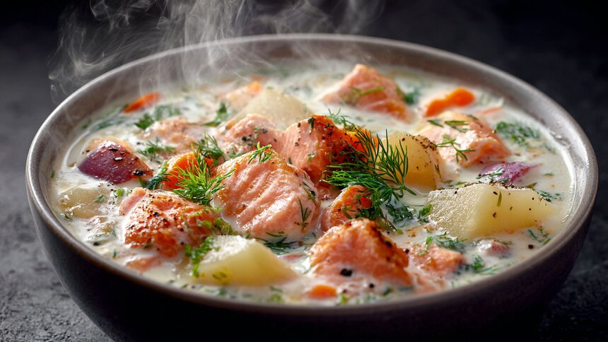 Весь подъезд ломился в дверь, чтобы попробовать мой обед: простой и быстрый рецепт ароматной ухи на сливках  - Новости Калининграда | Иллюстрация: Алиса Игонина / «Клопс»