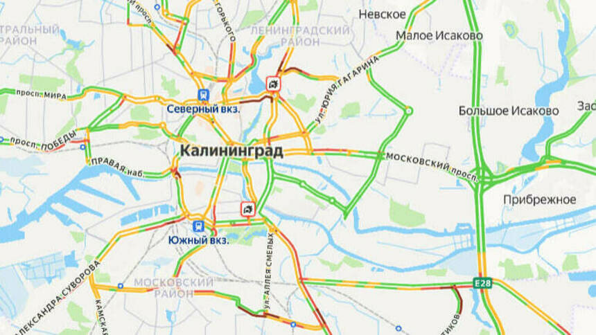 Две аварии: карта пробок в Калининграде на утро среды - Новости Калининграда | Скриншот сервиса «Яндекс. Карты»