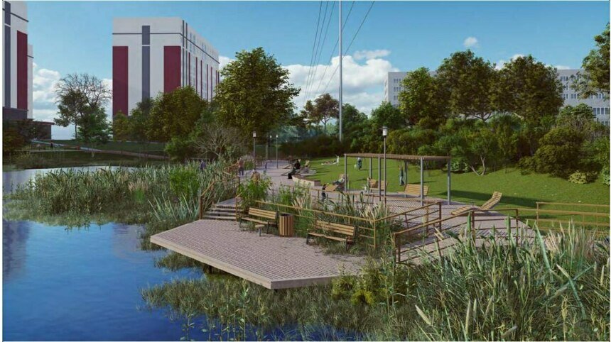 Так скоро будет выглядеть озеро рядом с больницей  | Фото: дизайн-проект из соцсети администрации Калининграда