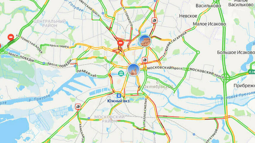 3 ДТП: карта пробок в Калининграде на утро четверга - Новости Калининграда | Скриншот сервиса «Яндекс. Карты»