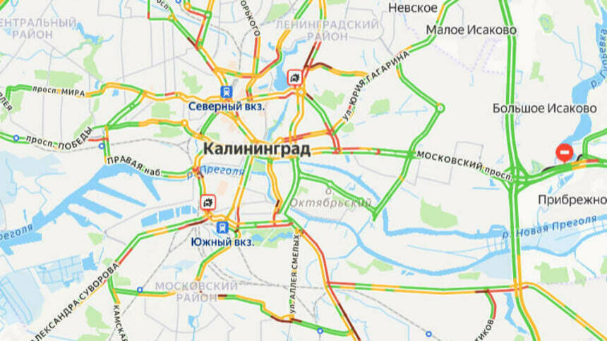 Две аварии: карта пробок в Калининграде на утро среды - Новости Калининграда | Скриншот сервиса «Яндекс. Карты»