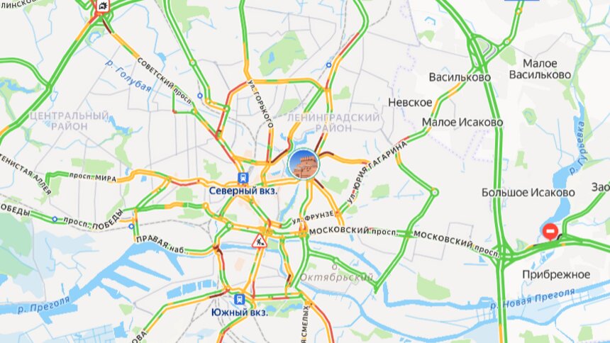 Одна авария: карта пробок в Калининграде на утро вторника - Новости Калининграда | Скриншот сервиса «Яндекс. Карты»