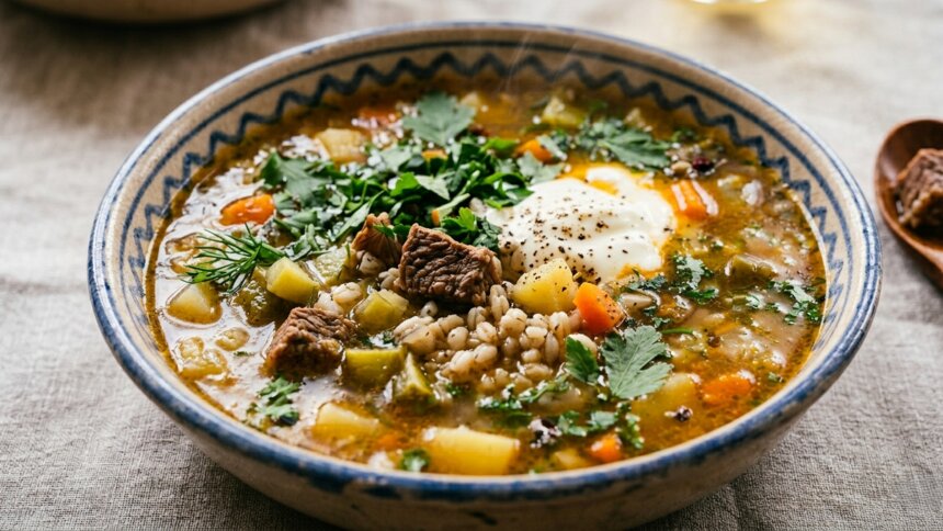 Сытно, просто и вкусно: готовим домашний рассольник на крепком говяжьем бульоне  - Новости Калининграда | Иллюстрация: Дарья Мошникова / «Клопс»