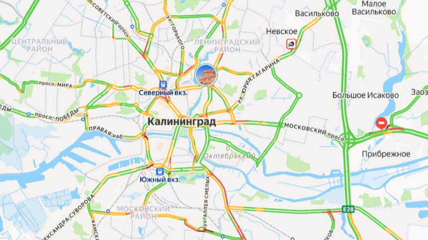 Одна авария: карта пробок в Калининграде на утро среды - Новости Калининграда | Скриншот сервиса «Яндекс. Карты»