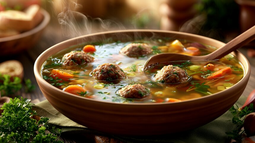 Сытно, просто, быстро и очень вкусно: как сварить домашний суп с фрикадельками и вермилешью  - Новости Калининграда | Иллюстрация: Ксения Александрова / «Клопс» 