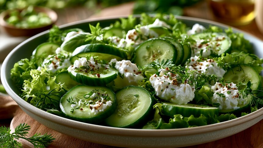 Хрустим с пользой: раскрываем рецепт одного из самых вкусных диетических салатов с огурцом и творогом  - Новости Калининграда | Иллюстрация: Ксения Александрова / «Клопс»