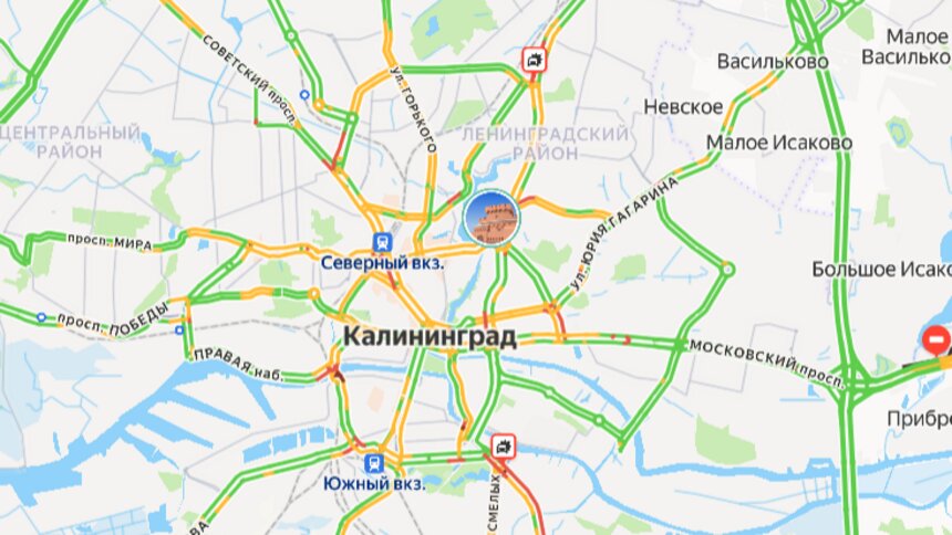Два ДТП: карта пробок в Калининграде на утро среды - Новости Калининграда | Скриншот сервиса «Яндекс. Карты»