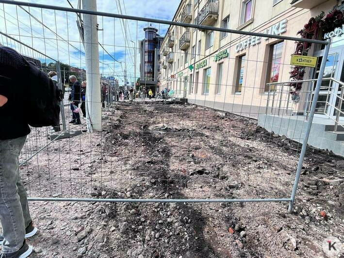 В Калининграде пешеходов вынудили выбирать между экстримом на проезжей части и ковшом над головой (фото) - Новости Калининграда | Фото: «Клопс»