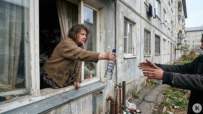 «Пьют за углом и там же валяются»: калининградцы пожаловались на продажу спиртного из окна общежития (видео)   - Новости Калининграда | Иллюстрация: нейросеть Gemini / «Клопс»
