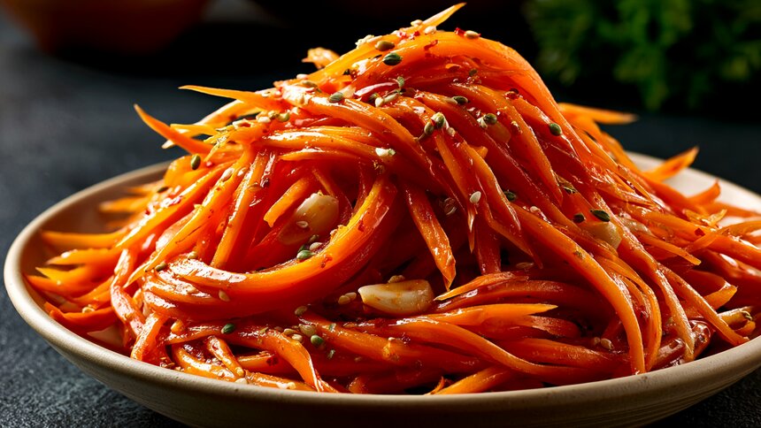 Острая закуска к мясу, рыбе и овощам: делимся пошаговым рецептом классической морковки по-корейски  - Новости Калининграда | Иллюстрация: Алиса Игонина / «Клопс»