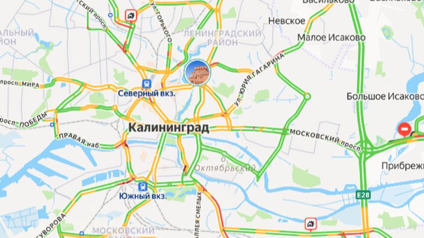 Две аварии: карта пробок в Калининграде на утро среды - Новости Калининграда | Скриншот сервиса «Яндекс. Карты»