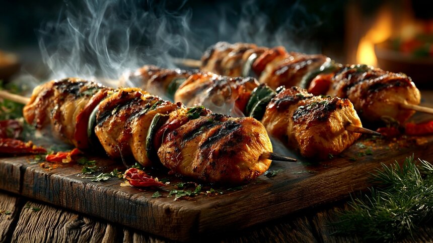 От одного запаха этого шашлыка уже текут слюни: как вкусно пожарить на мангале курицу в медово-горчичной глазури - Новости Калининграда | Иллюстрация: Ксения Александрова / «Клопс»
