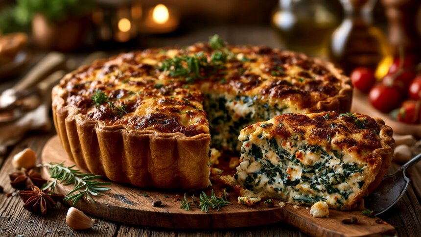 Вкус Италии, который покорит каждого: готовим дома простой пирог с золотистой корочкой, рикоттой и шпинатом - Новости Калининграда | Иллюстрация: Ксения Александрова / «Клопс»