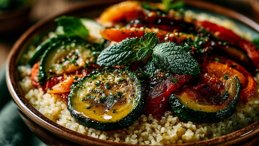 Сочный обед с насыщенным вкусом и минимумом калорий: готовим булгур с разнообразием печёных овощей - Новости Калининграда | Иллюстрация: Ксения Александрова / «Клопс»