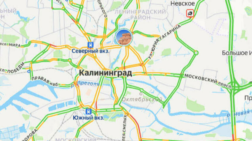 Одна авария: карта пробок в Калининграде на утро среды - Новости Калининграда | Скриншот сервиса «Яндекс. Карты»