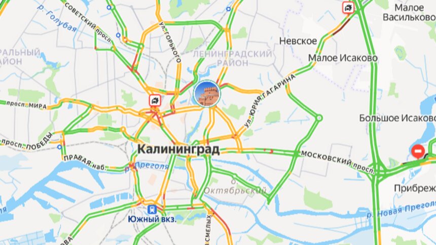 Две аварии: карта пробок в Калининграде на утро пятницы - Новости Калининграда | Скриншот сервиса «Яндекс. Карты»