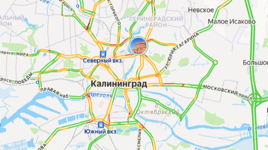 В центре могут быть трудности: карта пробок в Калининграде на утро среды - Новости Калининграда | Скриншот сервиса «Яндекс. Карты»