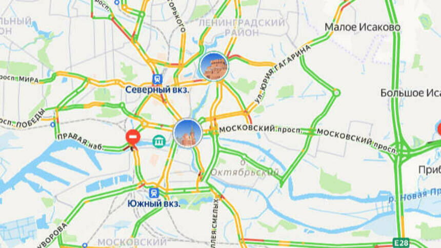 В центре может быть сложно проехать: карта пробок в Калининграде на утро четверга - Новости Калининграда | Скриншот сервиса «Яндекс. Карты»