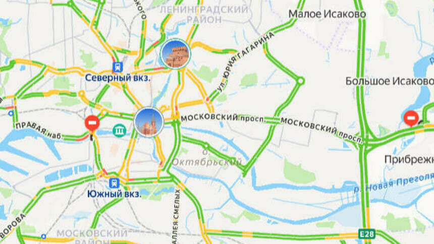 Небольшие заторы в центре: карта пробок в Калининграде на утро среды - Новости Калининграда | Скриншот сервиса «Яндекс. Карты»