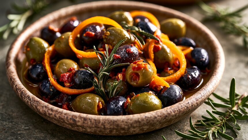 К алкоголю, сырной тарелке и мясным деликатесам: как раскрыть вкус оливок, замариновав их с апельсином и перцем чили - Новости Калининграда | Иллюстрация: Ксения Александрова / «Клопс»