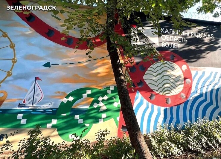 Балтика, Куршская коса и велодорожка: в Зеленоградске появился мурал к 80-летию Калининградской области (фото) - Новости Калининграда | Фото: сообщество администрации Зеленоградского муниципального округа / «ВКонтакте»