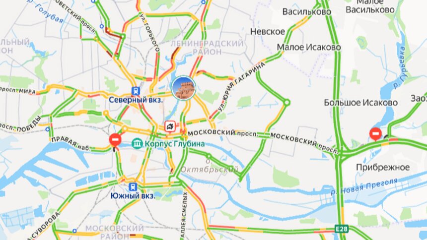 Центр стоит: карта пробок в Калининграде на утро пятницы - Новости Калининграда | Скриншот сервиса «Яндекс. Карты»