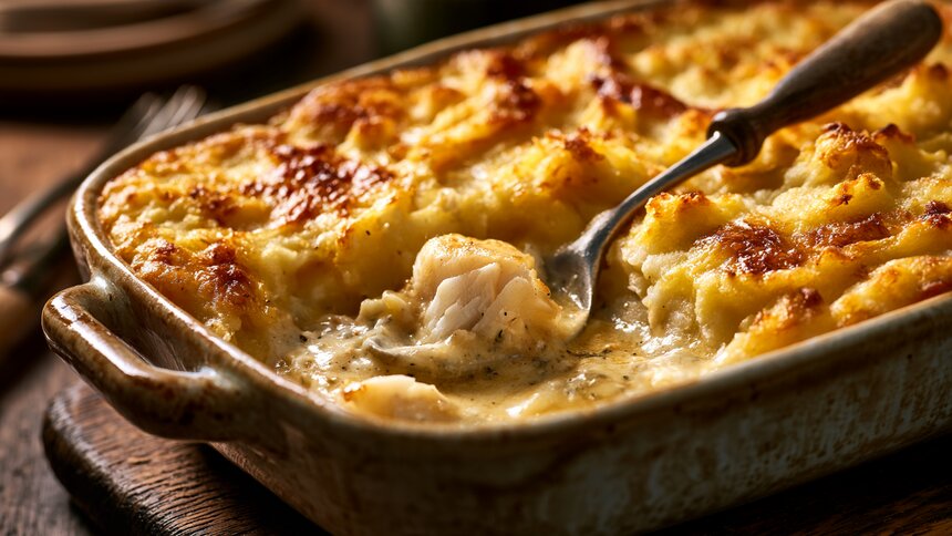 На замену свинине, говядине и курице: готовим рыбную запеканку с картофельным пюре и сырной корочкой - Новости Калининграда | Иллюстрация: Ксения Александрова / «Клопс»