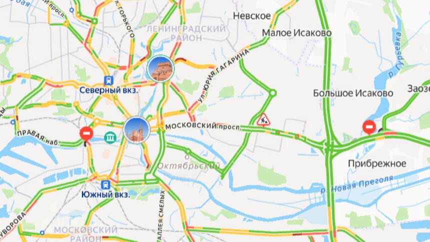 В центре придётся постоять: карта пробок в Калининграде на утро среды - Новости Калининграда | Скриншот сервиса «Яндекс. Карты»
